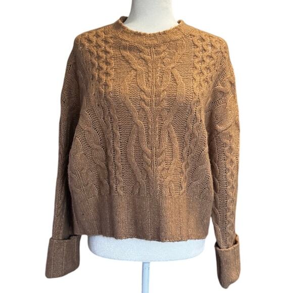 Banana Republic Camel Brown Wool Yak Cable Knit Sweater Size Small - Picture 2 of 8